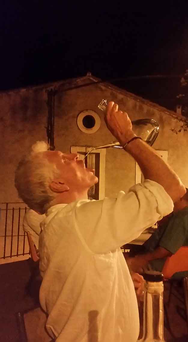 special glass pourer for the sweet wine at the end of the meal... needs skill and practice