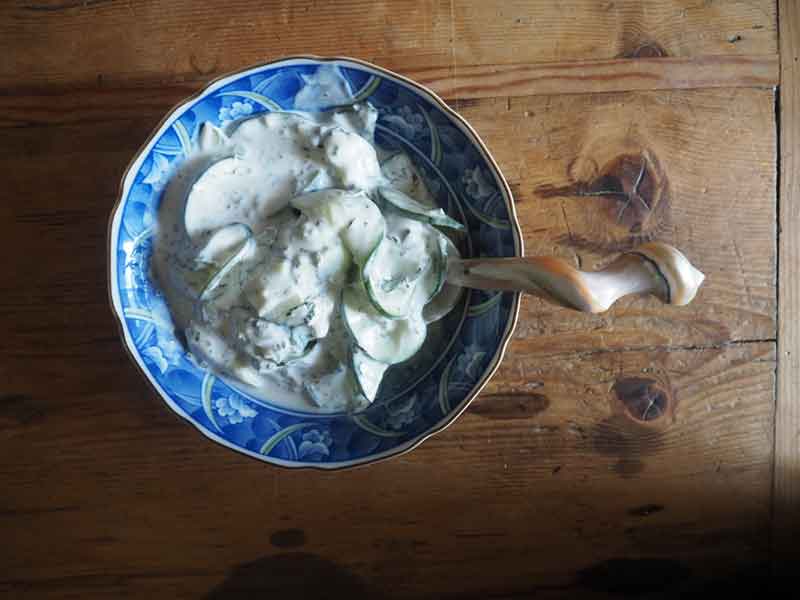 The cucumber tzatziki-type sauce complements the kibbeh perfectly