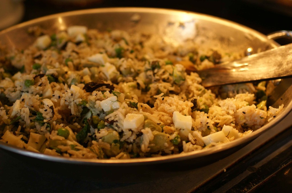 fresh vegetarian pilaf with halloumi