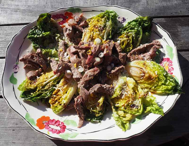 Hot steak and baby gem salad recipe