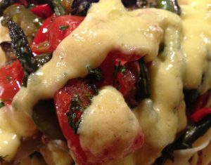 mixed vegetables with a hollandaise sauce