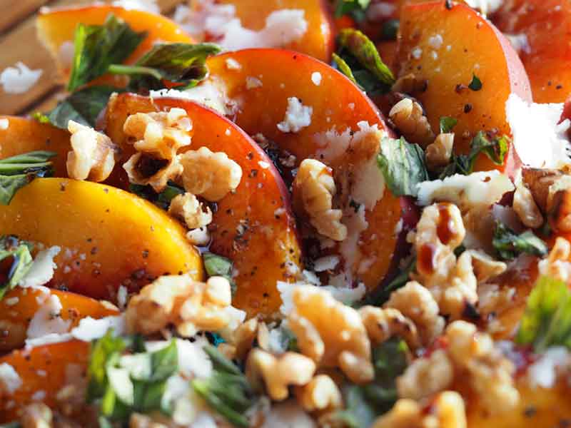 peach, sheeps' cheese and basil salad