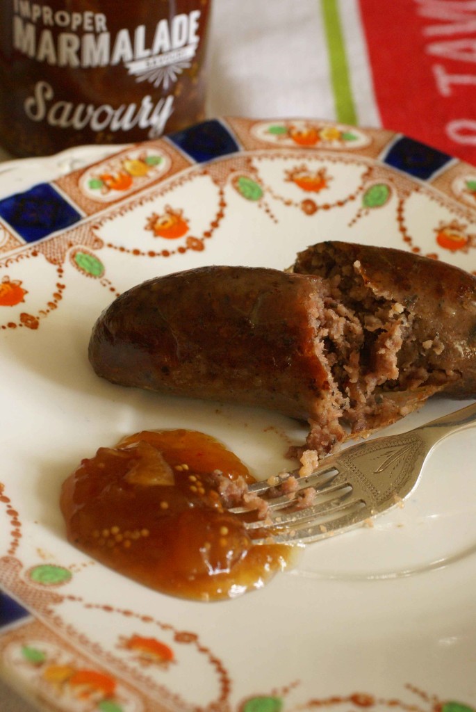 Improper Savoury marmalade with venison sausages