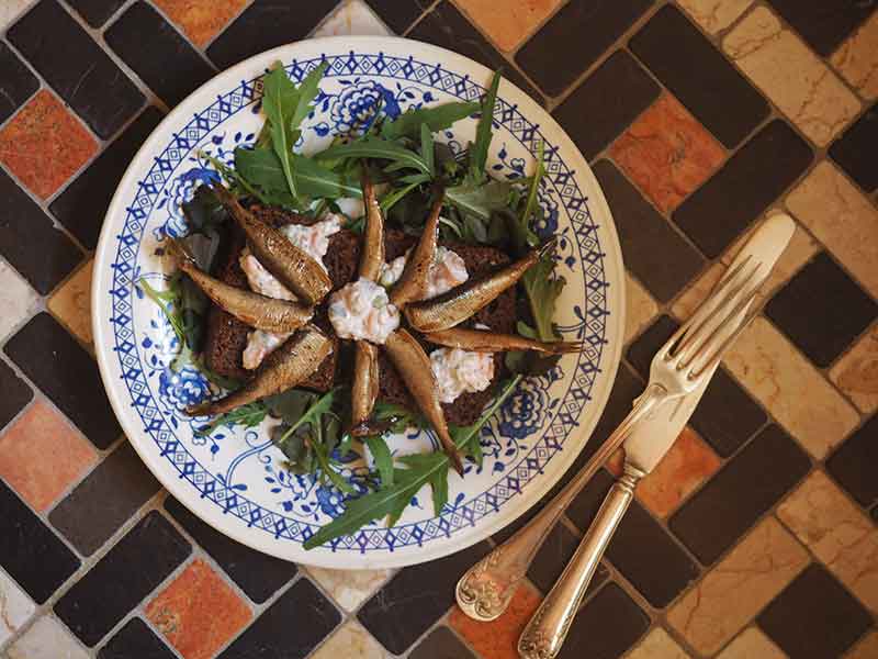 Estonian open smoked sprat sandwich