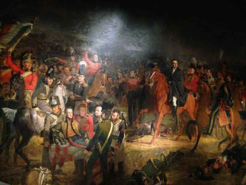 This painting is the largest in the Rijks-museum in Amsterdam. it depicts the turning point in the battle when the Duke of Wellington hears that Prussian help is on the way.